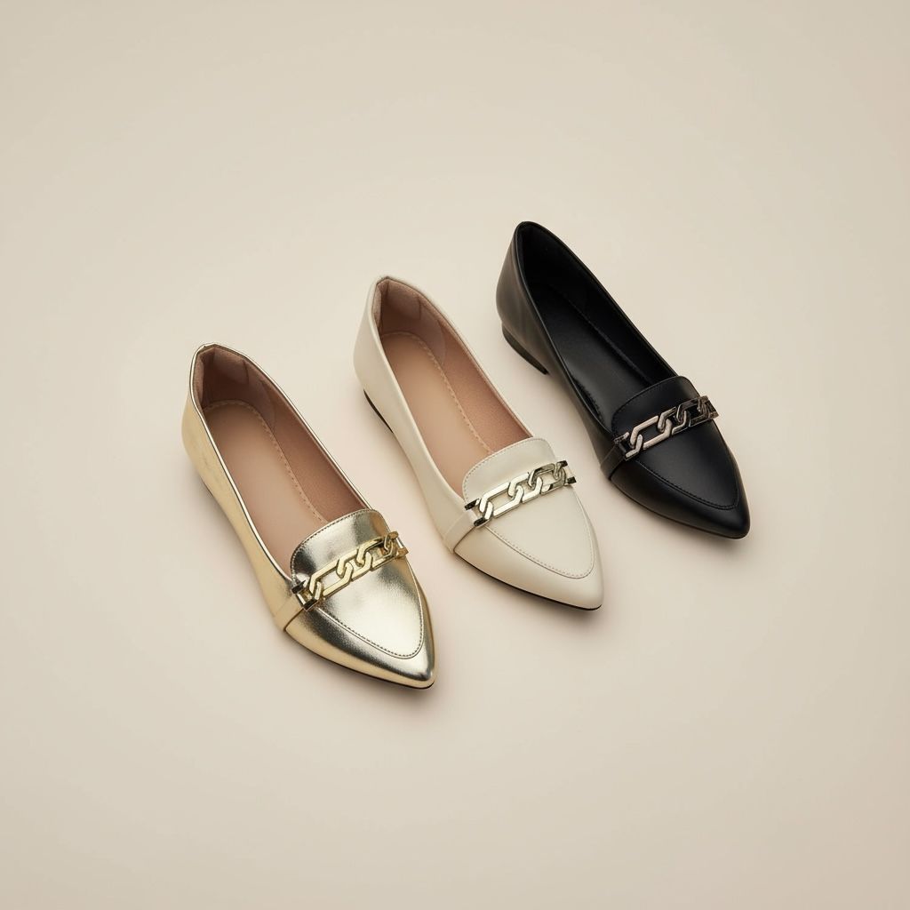 Sapatilha Feminina Confortável Luxo Elegante Sapato Feminino Mocassim Bico Fino Corrente