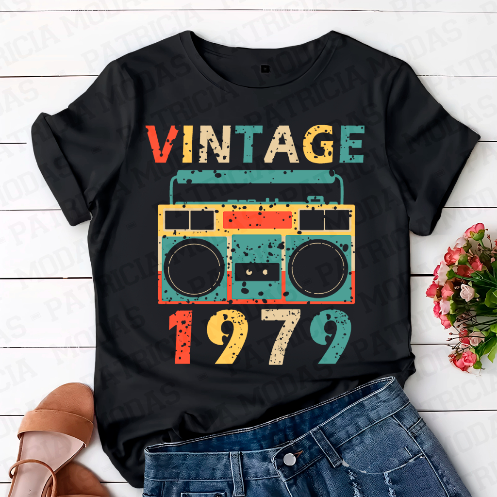 Camiseta Unissex 100% Algodão. Vintage, BoomBox 1979. P ao GG em Oferta na Shopee
