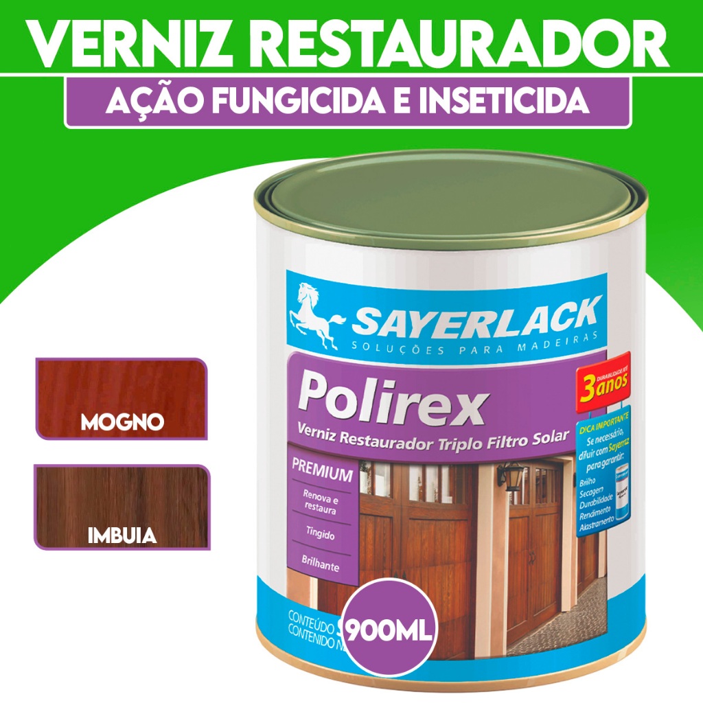 Polirex Verniz Premium Tingidor Mogno e imbuia Brilhante 900ml Sayerlack