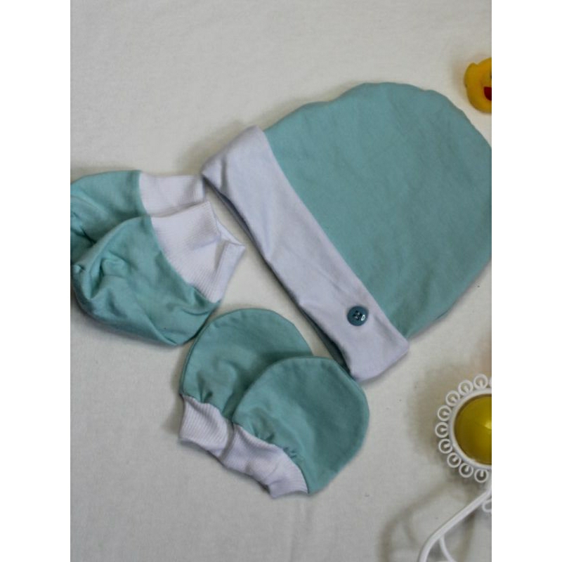 Memelbaby Conjunto Touca, luva e sapatinho Turquesa