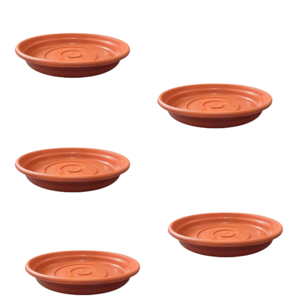 Kit Com 5 Prato Plástico Para Vasos Cor Terra Cota e Preto Grande- IDEAL PARA VASOS DE 9 LITROS