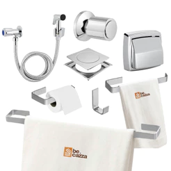 Kit Banheiro Cromado 8 Peças com Ducha, Acabamento Deca, Acabamento Hydra e Ralo Click 10x10