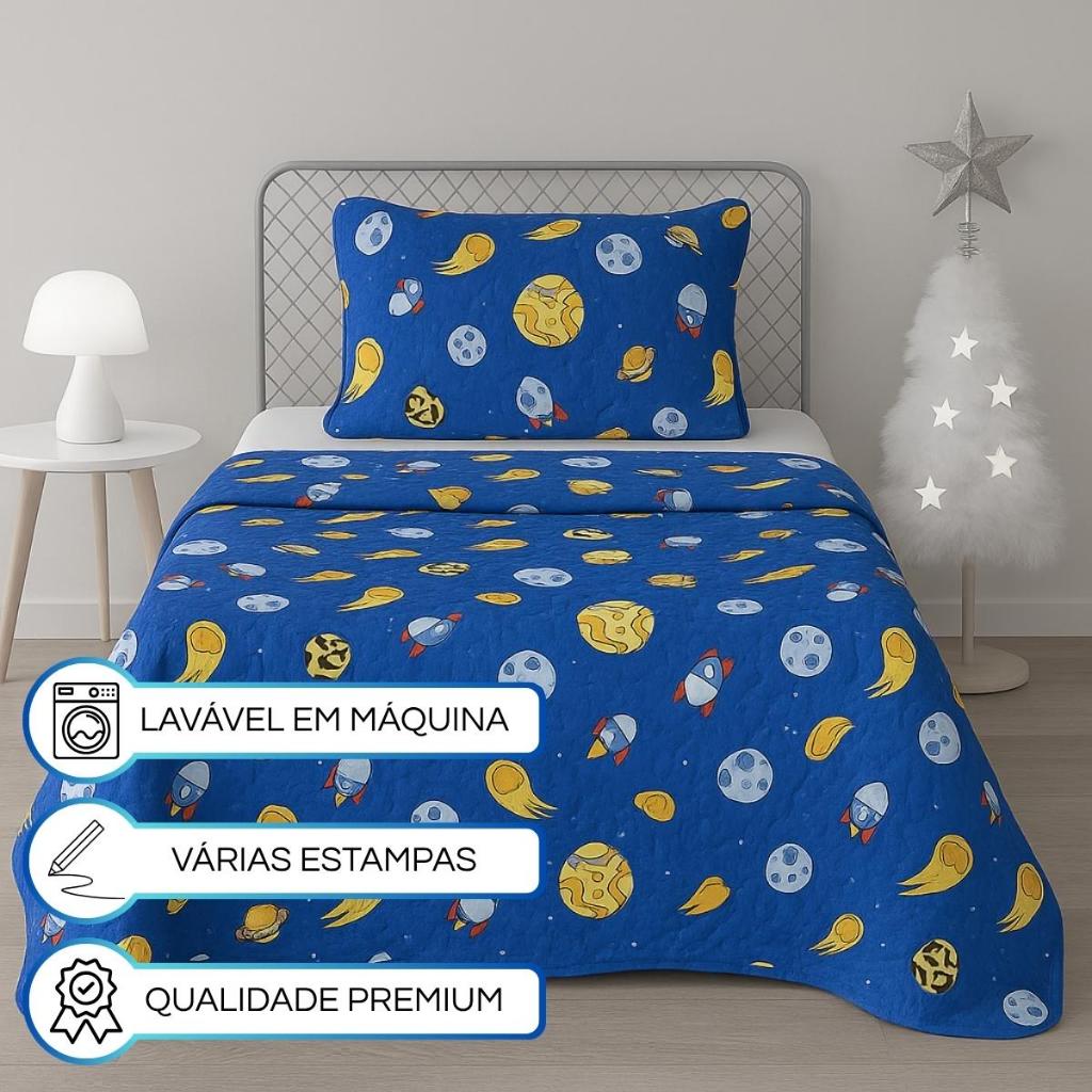 Enxoval Solteiro Infantil Premium – Cobre Leito Estampado + Lençol 3 Peças + Porta Travesseiro