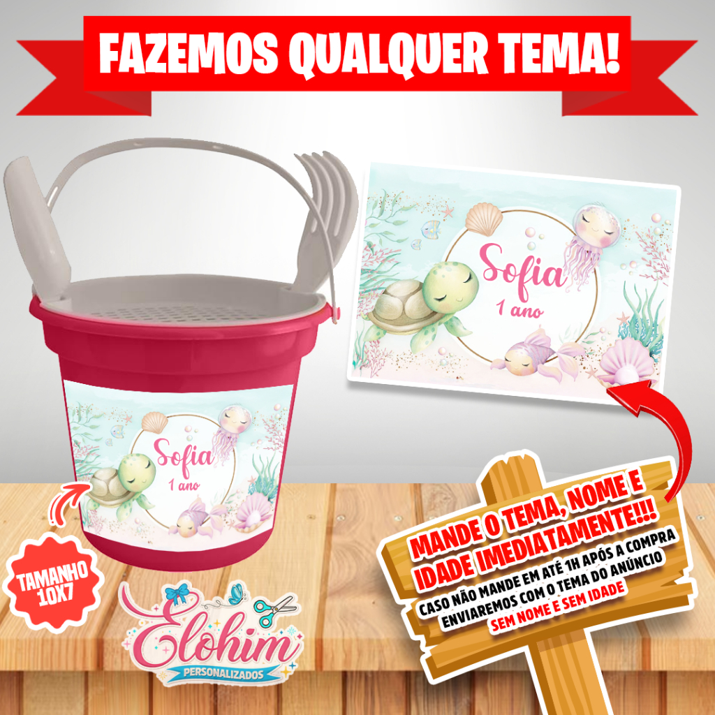 Rótulo Adesivo para personalizar Balde Praia (FAZEMOS QUALQUER TEMA) Fundo do Mar Menina em Oferta na Shopee