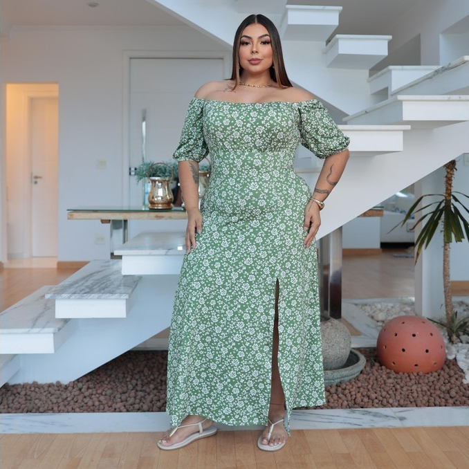 Vestido Feminino Estampado Longo Cigana Fluity Plus Size em Oferta na Shopee