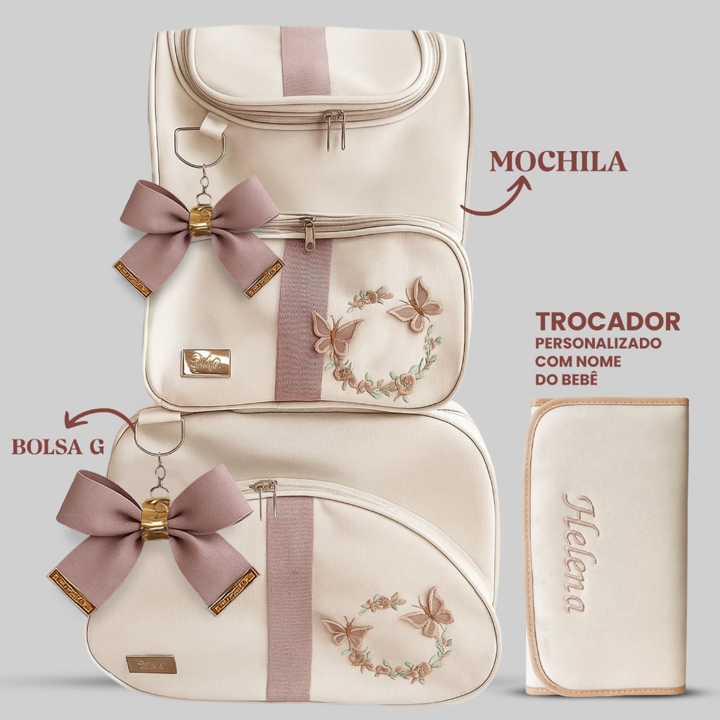 Kit Maternidade 3 em 1 Personalizado =  Mala + Mochila + Trocador Personalizado