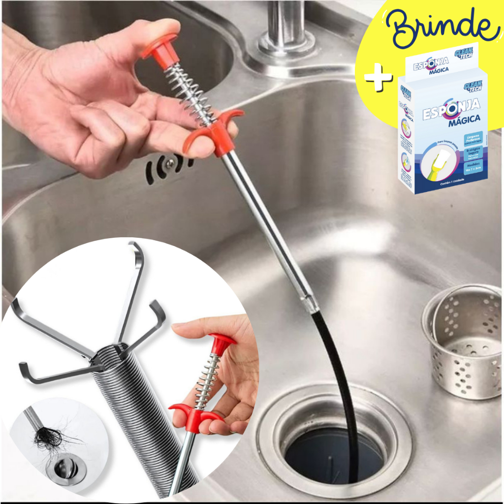 Pegador Flexível com Garra de Limpeza 0,6 m para Desentupir Pia e Ralo + Brinde Esponja Mágica em Oferta na Shopee