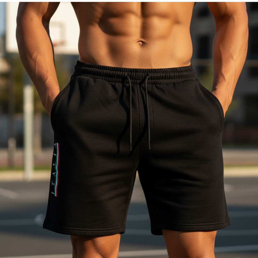 Bermuda Masculina Itália Algodao Flanelado Elástico Moda Verão Casual Confortável Esportivo Treino