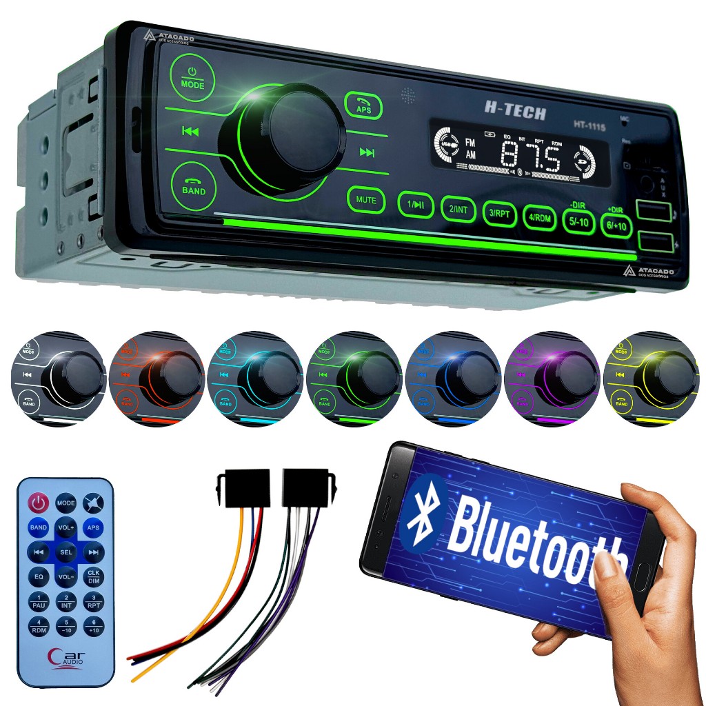 Rádio Automotivo Som Automotivo Aparelho MP3 p/ Carro Entrada USB SD Aux Bluetooth comando voz