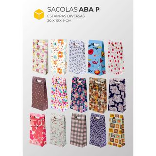 Sacola de Presente  30x15x9 cm – Papel Duplex 225g | Várias Estampas Pacote com 10 uni. em Oferta na Shopee