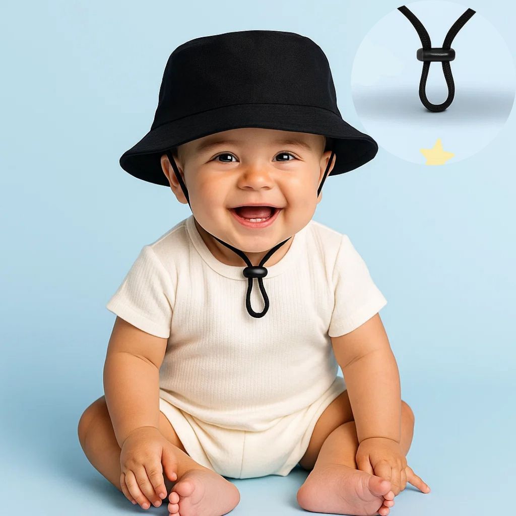 Chapéu Bucket Bebê Infantil Unissex Cordinha Praia Verão Proteção Solar UV Menino Menina