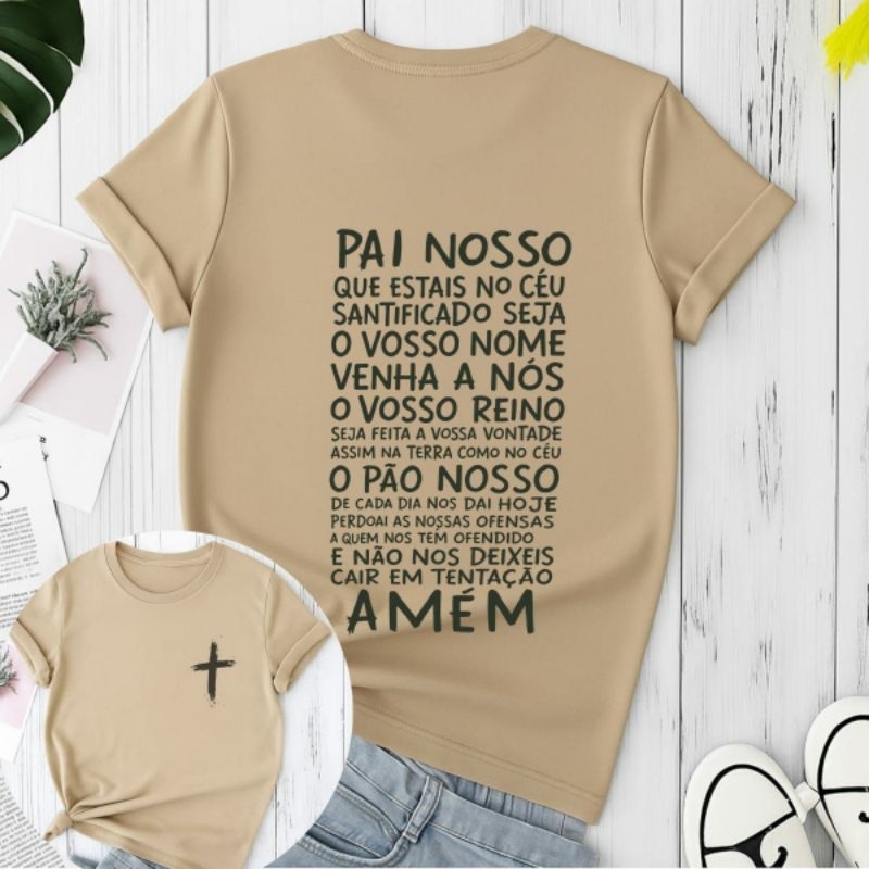 Camiseta T-shirt Blusa Oração Pai Nosso Algodão Premium Católica Religiosa Igreja em Oferta na Shopee