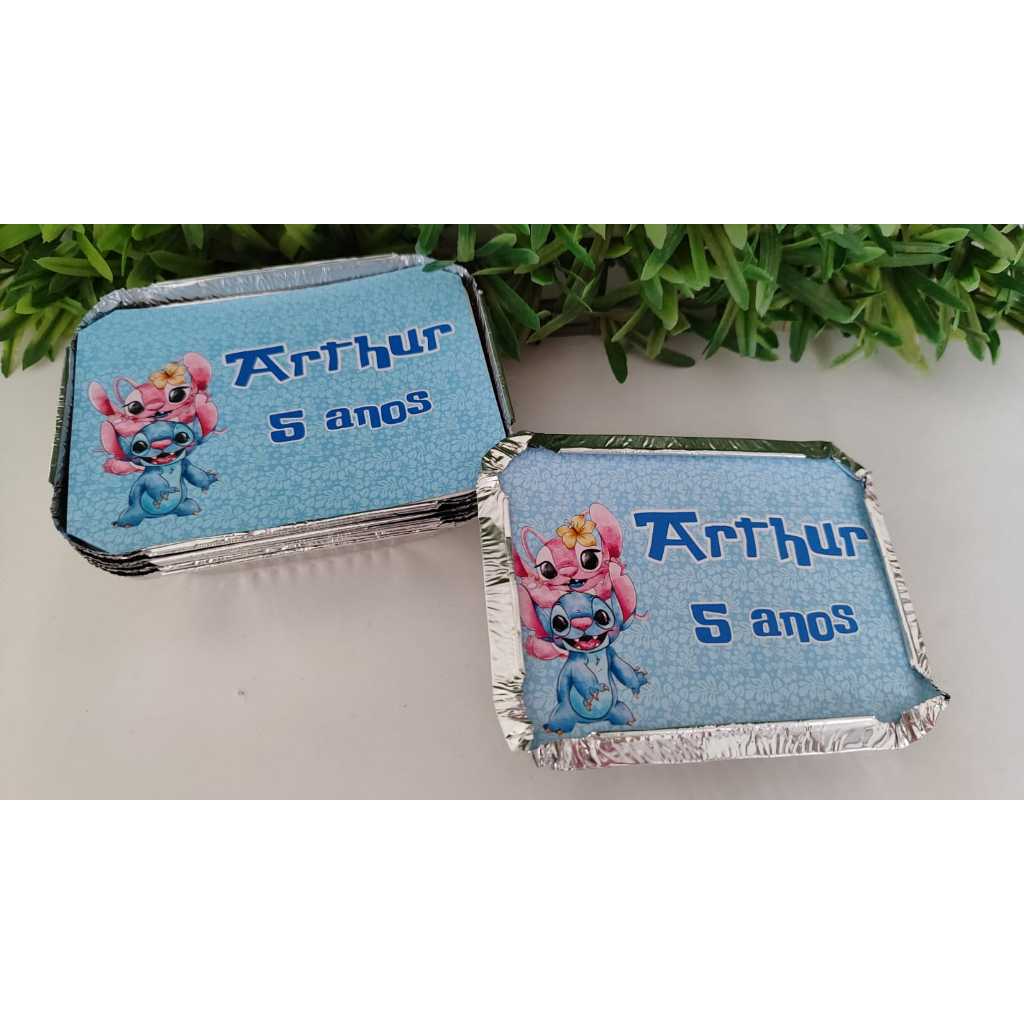 Marmitinha personalizada Stitch,lembrancinha aniversário,festa infantil,menino e menina,azul e rosa com nome e idade