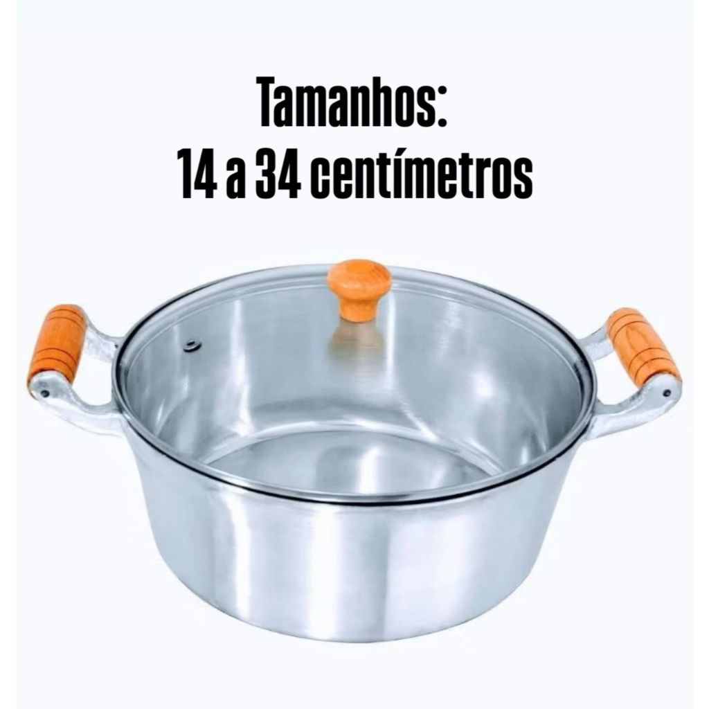 Panela de Alumínio Batido Caçarola Fundida - Com tampa de Vidro - Resistente 14 a 34 centimetros