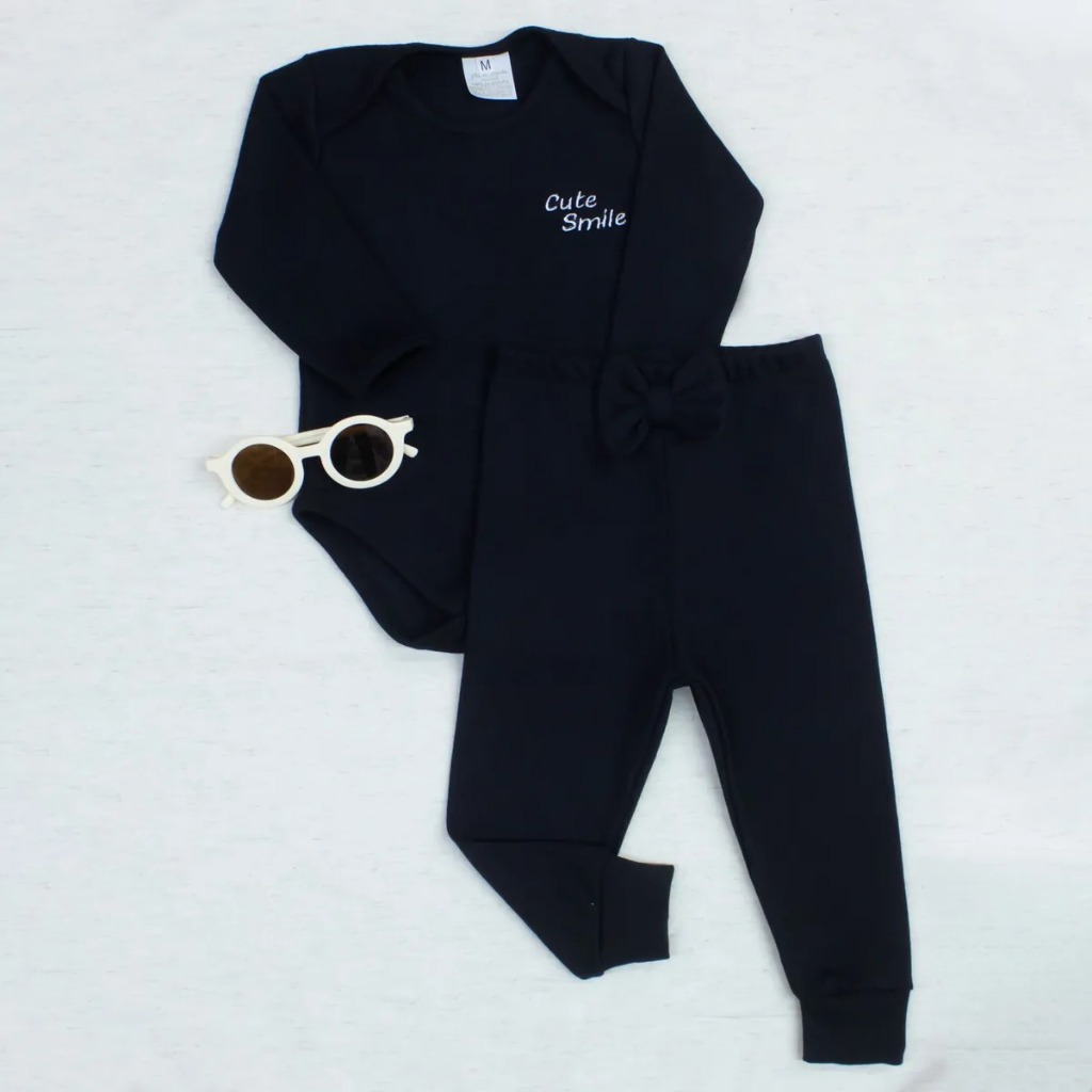 Conjunto Body E Calça Bebê Algodão Preto Neutro Minimal Toque Macio Para Menino E Menina 2 peças