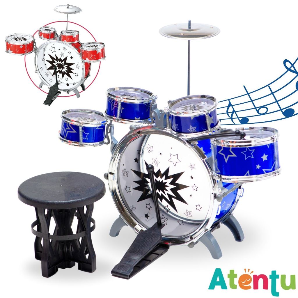 Mini Bateria Infantil Instrumento Brinquedo Musical Prato Tambor Baqueta em Oferta na Shopee