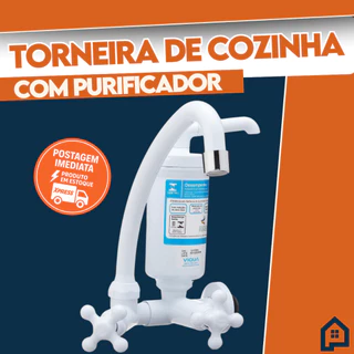 Torneira com Filtro Purificador e Bica Móvel Branca Ideal para Cozinha e Parede - ACQUABIOS