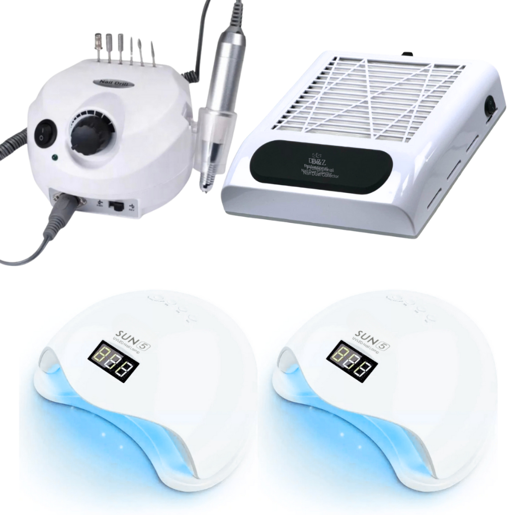 Kit 2x Cabine Sun 5 LED UV Digital 48w + Lixadeira Porquinho 50,000 RPM + Coletor Sugador de Pó de Unhas D&Z 80W