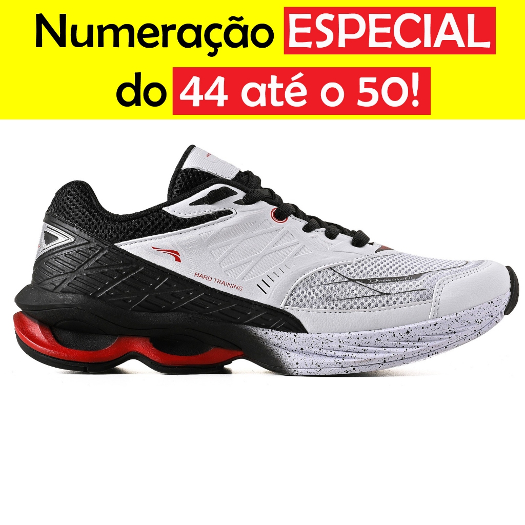 TÊNIS MASCULINO ESPORTIVO AMORTECEDOR CORRIDA ACADEMIA TAMANHO ESPECIAL 44 45 46 47 48 BRANCO