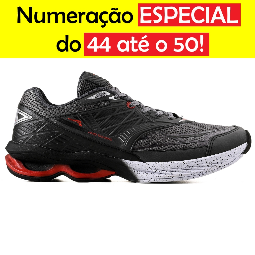 TÊNIS MASCULINO ESPORTIVO AMORTECEDOR TAMANHO ESPECIAL 44 45 46 47 48 CINZA