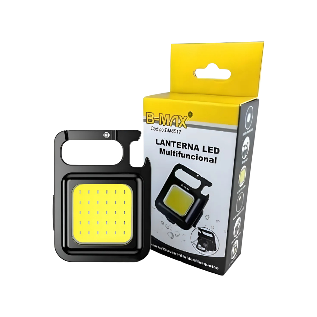 Mini Lanterna Led Recarregável Usb Chaveiro 3 Em 1 Abridor Preto