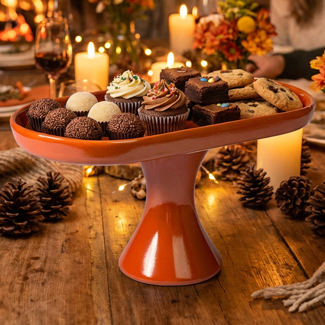 Doceira Oval com Pe em Cerâmica para Festas e Decorações