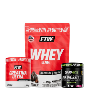 Kit Whey Ultra Chocolate 900g Refil FTW + Creatina Ultra Pote 300g + Pré-treino Diabo Verde 150g em Oferta na Shopee