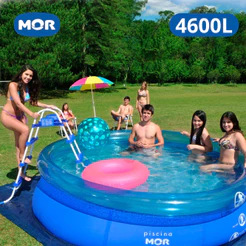 Piscina Inflável 4600 Litros Mor Redonda Lona Kit Reparo PVC Verão Quintal Calor Azul Splash Encher