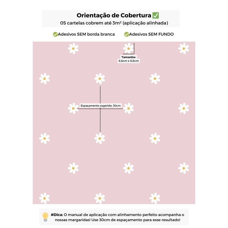 Adesivo de Parede Kit com 60 Mini Margaridas Branco Rosa ou Nude Decoração Quarto Infantil Menina — imagem 2 de 2