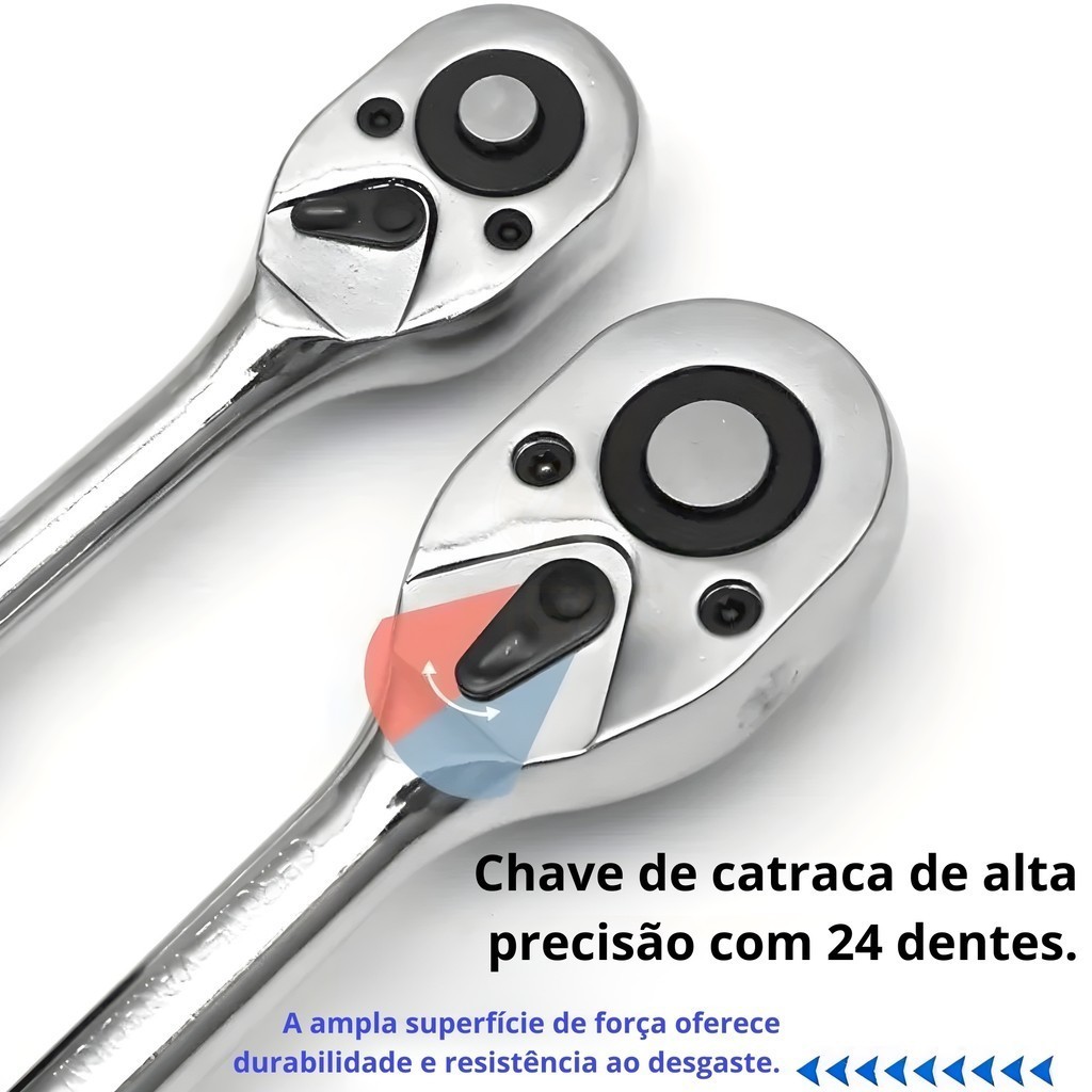 Detalhes do Chave Catraca 1/2 com Jogo de Soquetes Sextavados 12 Peças e Extensão - Profissional