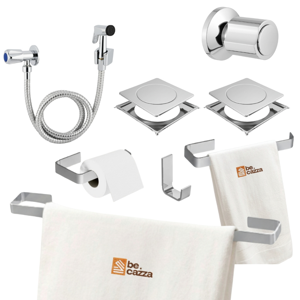 Kit Acessórios Banheiro Cromado Ducha Higiênica Acabamento Registro 2 Ralos 10x10 Lavabo Completo