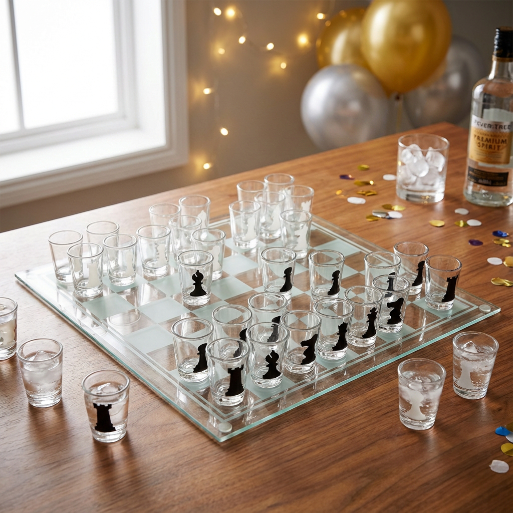 Jogo de Xadrez Shot Drink Vidro 32 Copos Festa Adulto Estratégia Jogo Interativo Bar