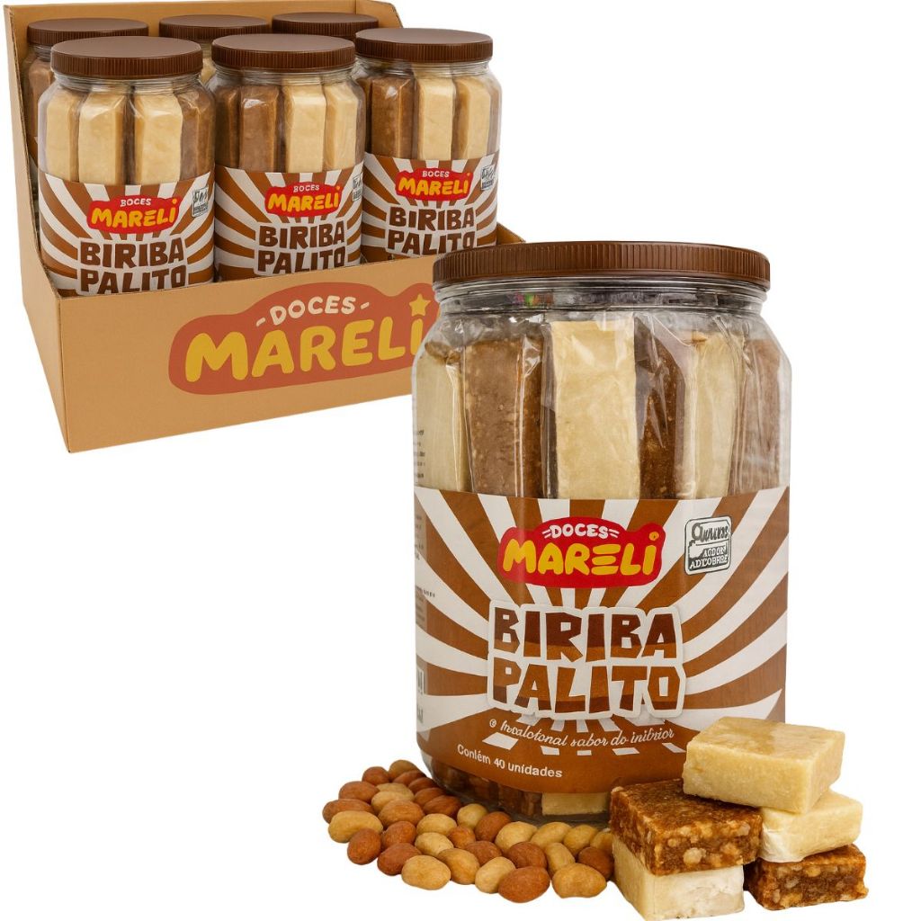 Kit 6 Potes Doce Biriba Pacoca Caseira Amendoim Leite Condensado Gibi Tradicional Festas Eventos Doces Mareli 40un - 1Kg