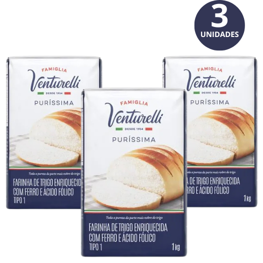 Kit 3x Farinha de Trigo Tipo 1 Famiglia Venturelli Pacote 1kg em Oferta na Shopee