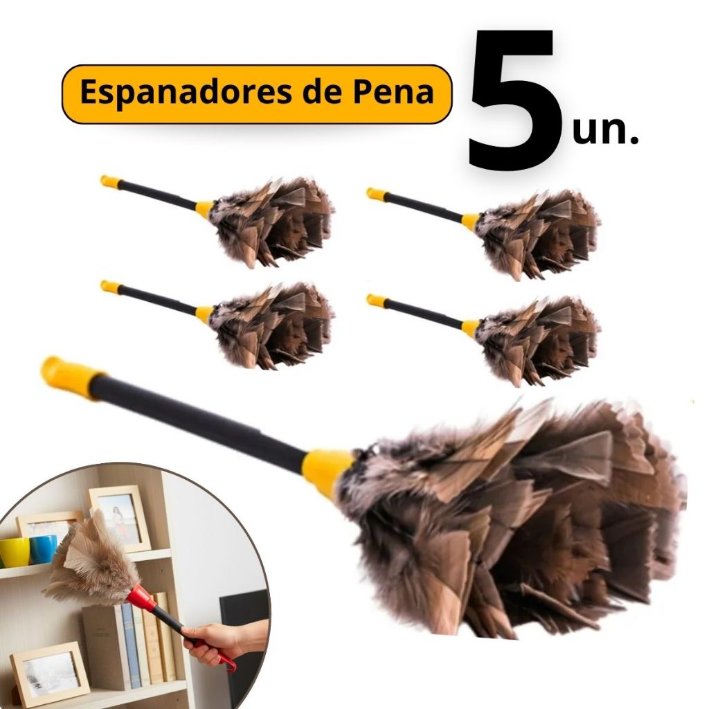 Kit 5 Espanador De Pó Pena Limpa Poeira Longo Casa Limpeza em Oferta na Shopee