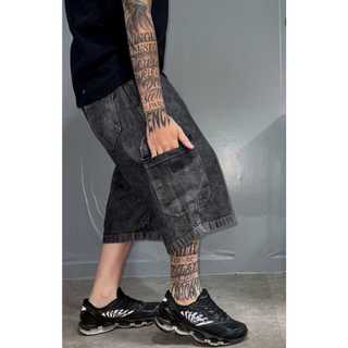 BERMUDA CARGO BAGGY LARGA GRAFITE PRETO ESTONADO
