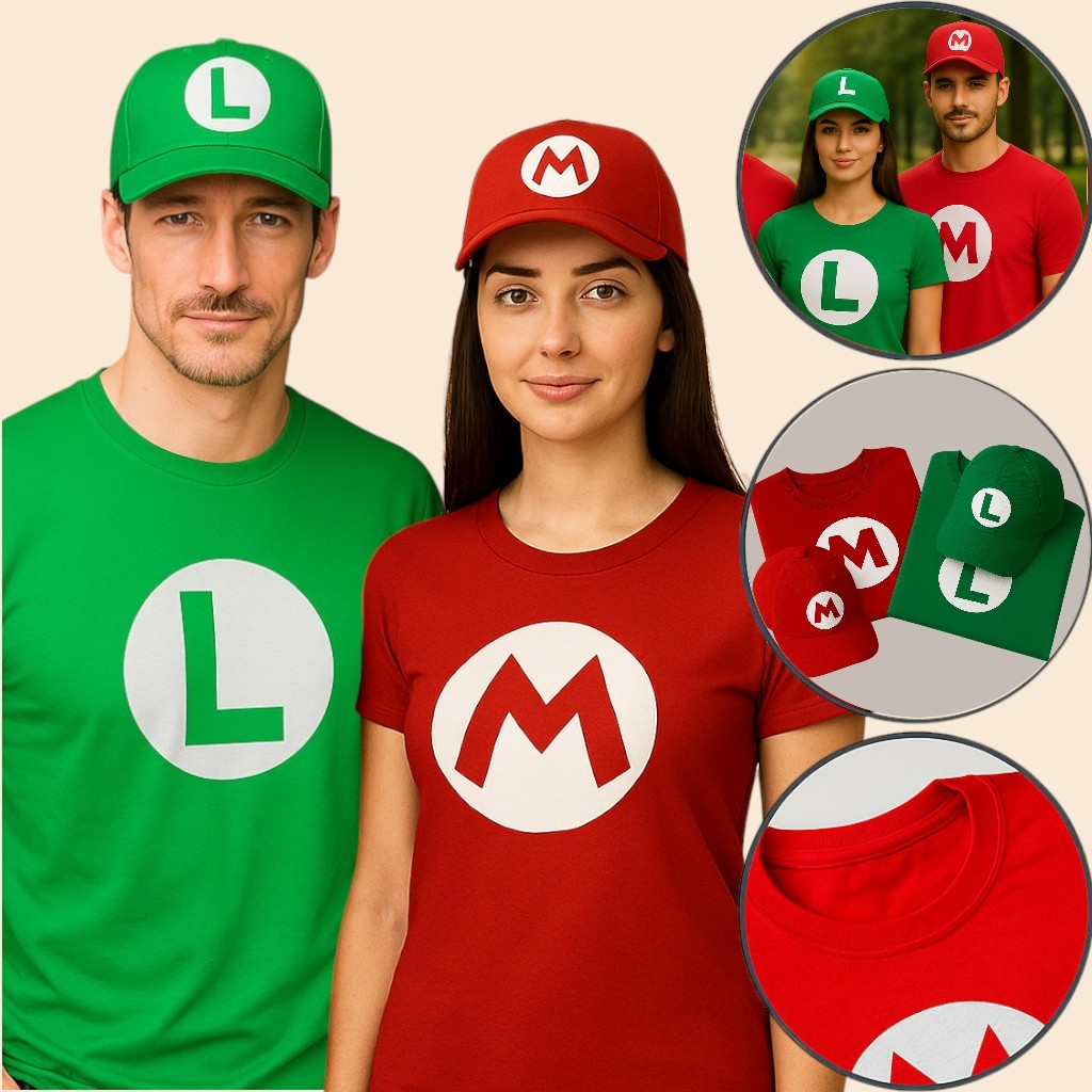 Kit Festa Fantasia Camiseta e  Boné Verde Vermelho 100% Algodão Aniversário Tematico