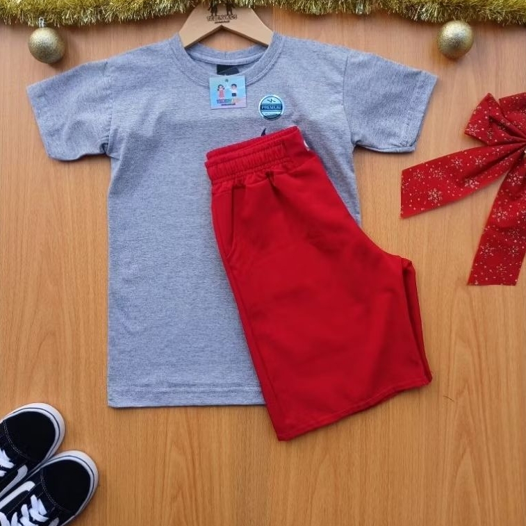 Conjunto Infantil Menino Natalino Camiseta +Short Roupa Verão Infantil Masculino Presente Natal