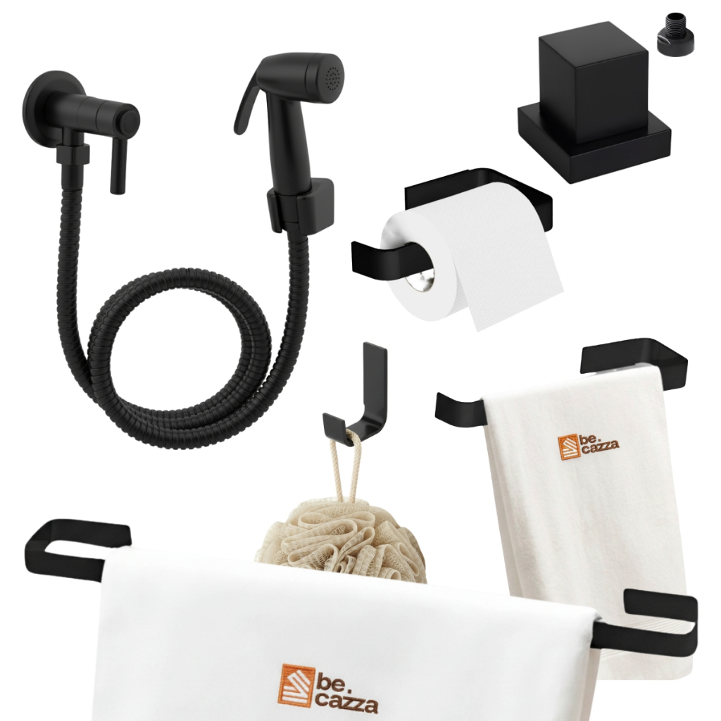 Kit Banheiro Preto Fosco Completo com Ducha Higiênica Acabamento Quadrado Docol