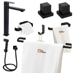 Kit Acessórios Banheiro Completo Preto Fosco com Acabamento Metal Deca Ducha Higiênica Torneira Alta