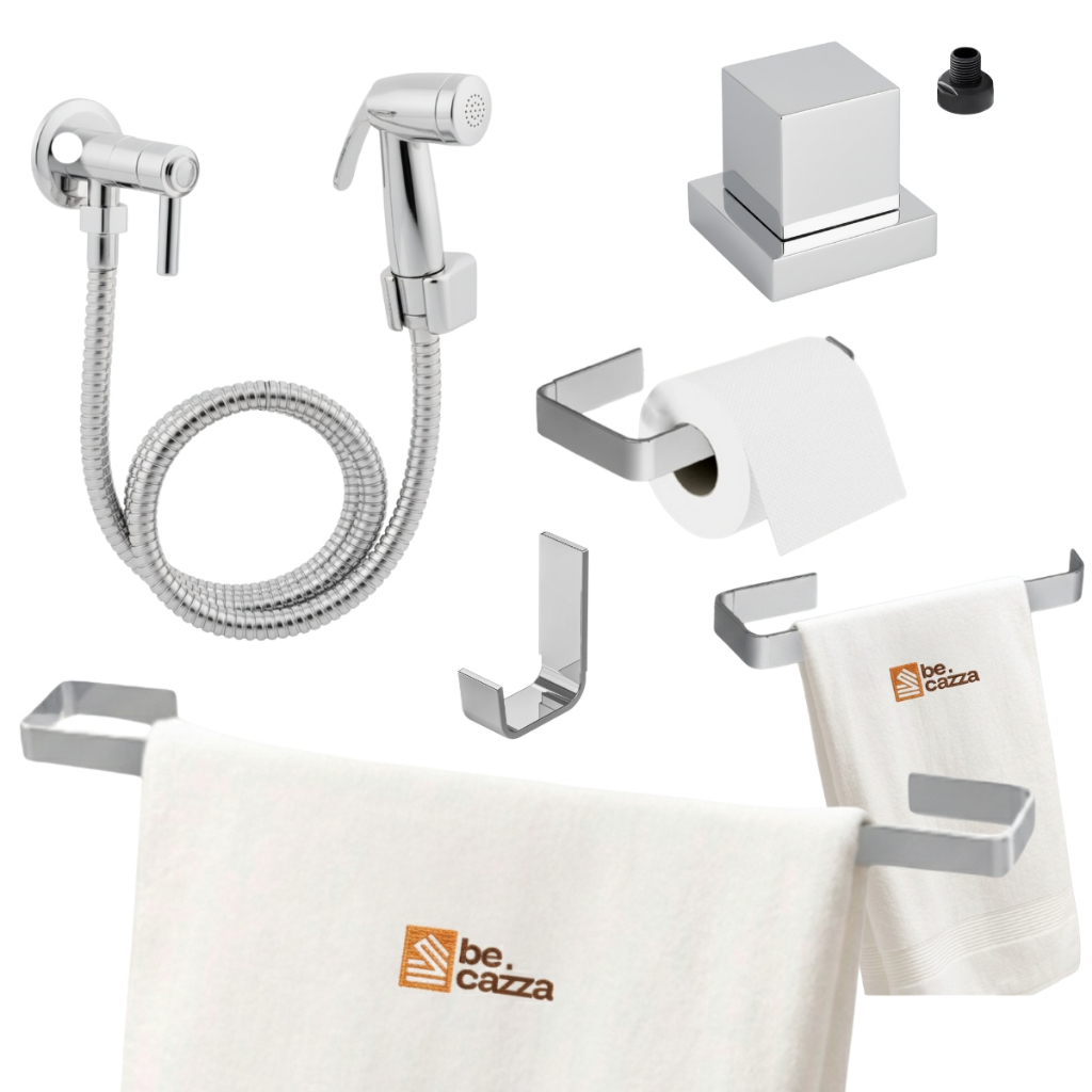 Kit Acessórios Banheiro Cromado Inox Ducha Higiênica ABS Acabamento Registro Metal Docol 1/2 3/4