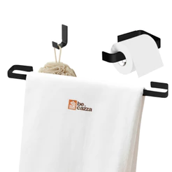 Kit Acessórios Banheiro Quadrado Preto 3 Peças Papeleira Gancho Porta Toalha Banho Lavabo Luxo