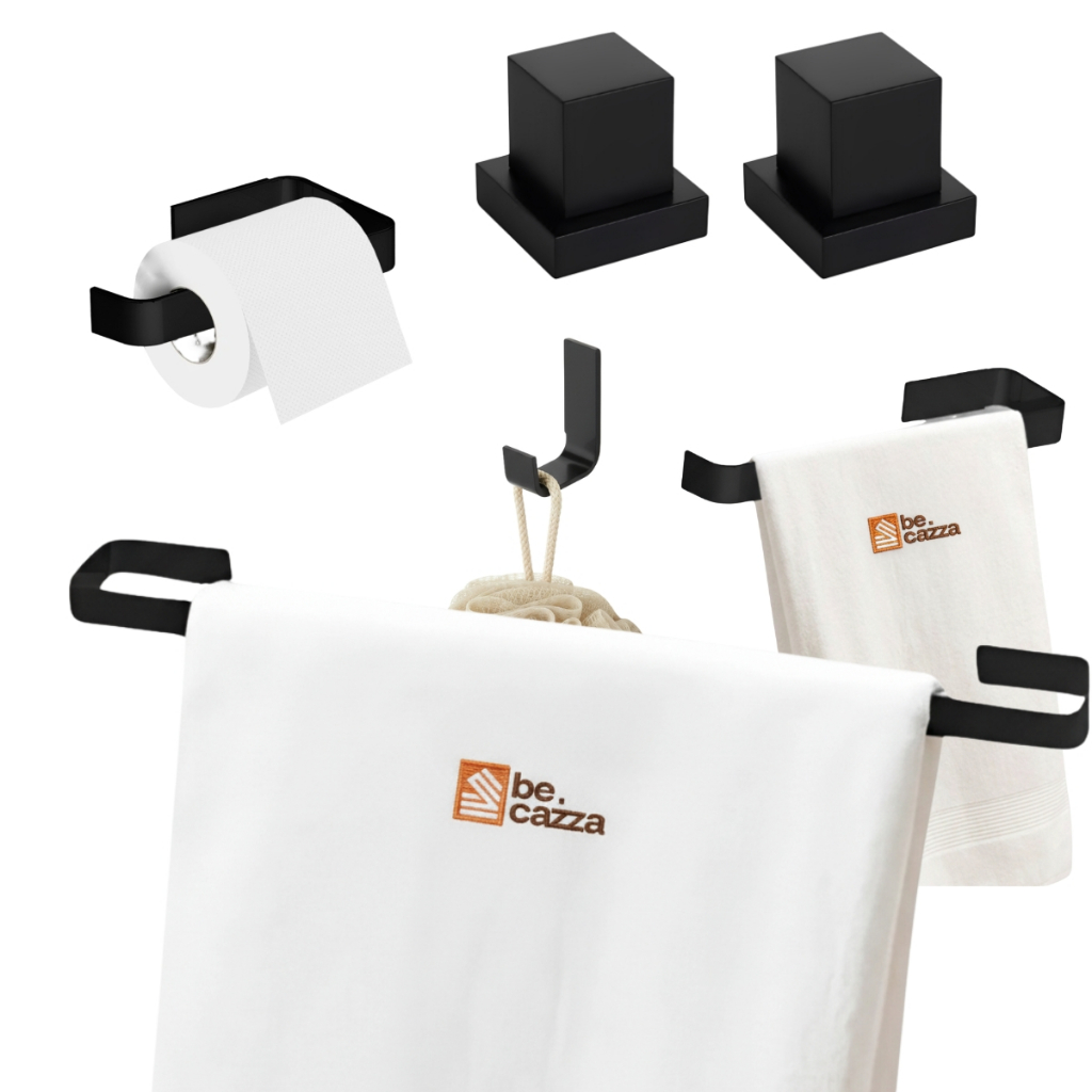 Kit Acessórios Banheiro Preto Super Luxo SS com Acabamento Registro Quadrado Dec