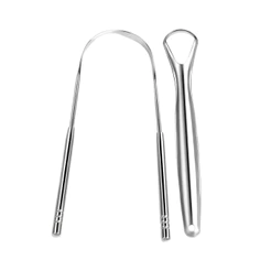 Raspador Limpador De Lingua Kit 2 Peças Aço Inox Higiene Bucal