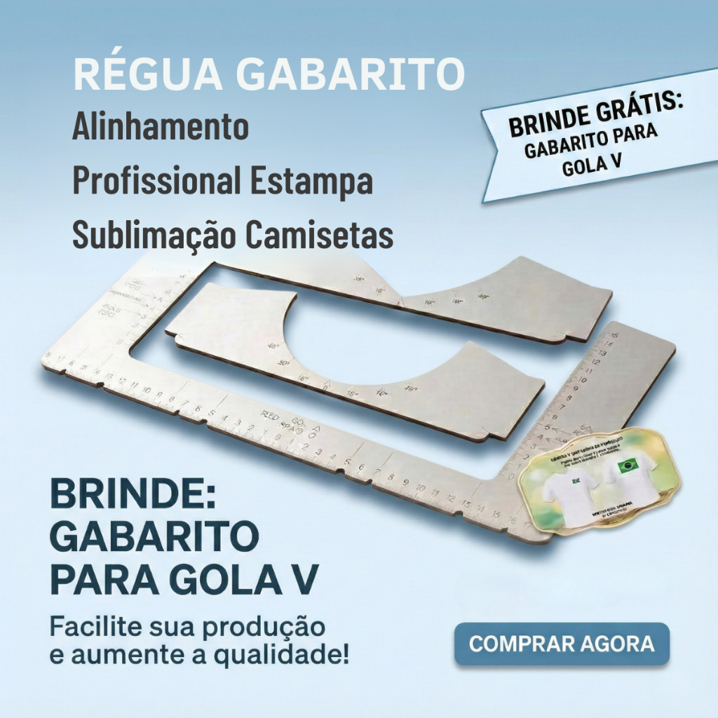 Régua Gabarito MDF Branco 2.8mm Alinhamento Profissional Estampa Sublimação Camisetas + Gola V