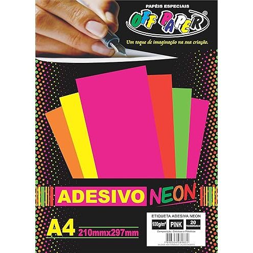 Adesivo Neon Pink A4 20 Fls Vibrante Reage A Luz Negra Off Paper