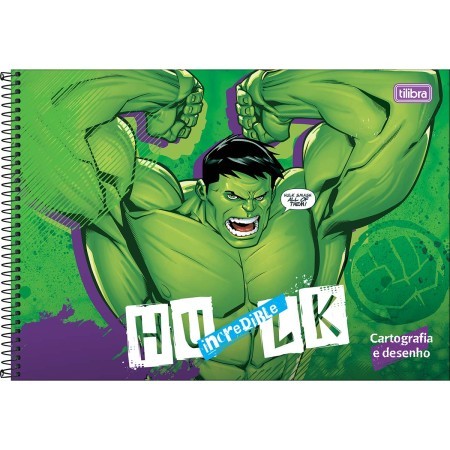 CADERNO DE CARTOGRAFIA E DESENHO ESPIRAL CAPA DURA HULK 80 FOLHAS