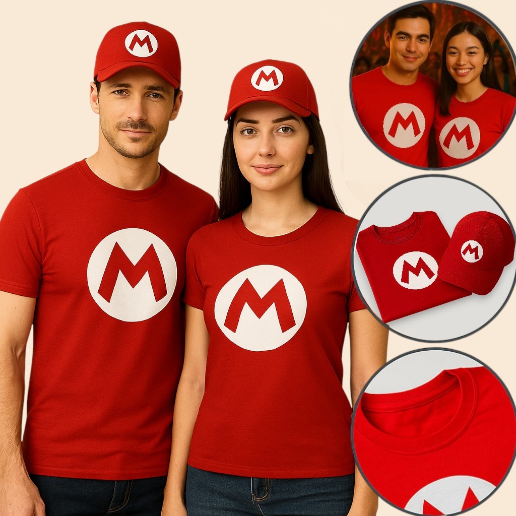 Kit Camiseta E Boné Fantasia Vermelho Festa 100% Algodão Aniversário Tematico