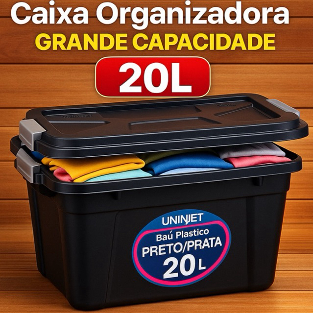 Caixa Organizadora 20L Plástica com Tampa Reforçada Multiuso — Ideal para Roupas e Brinquedos