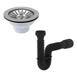 Valvula Para Pia De Cozinha + Sifao Universal Preto, Valvula 3. 1/2 Inox